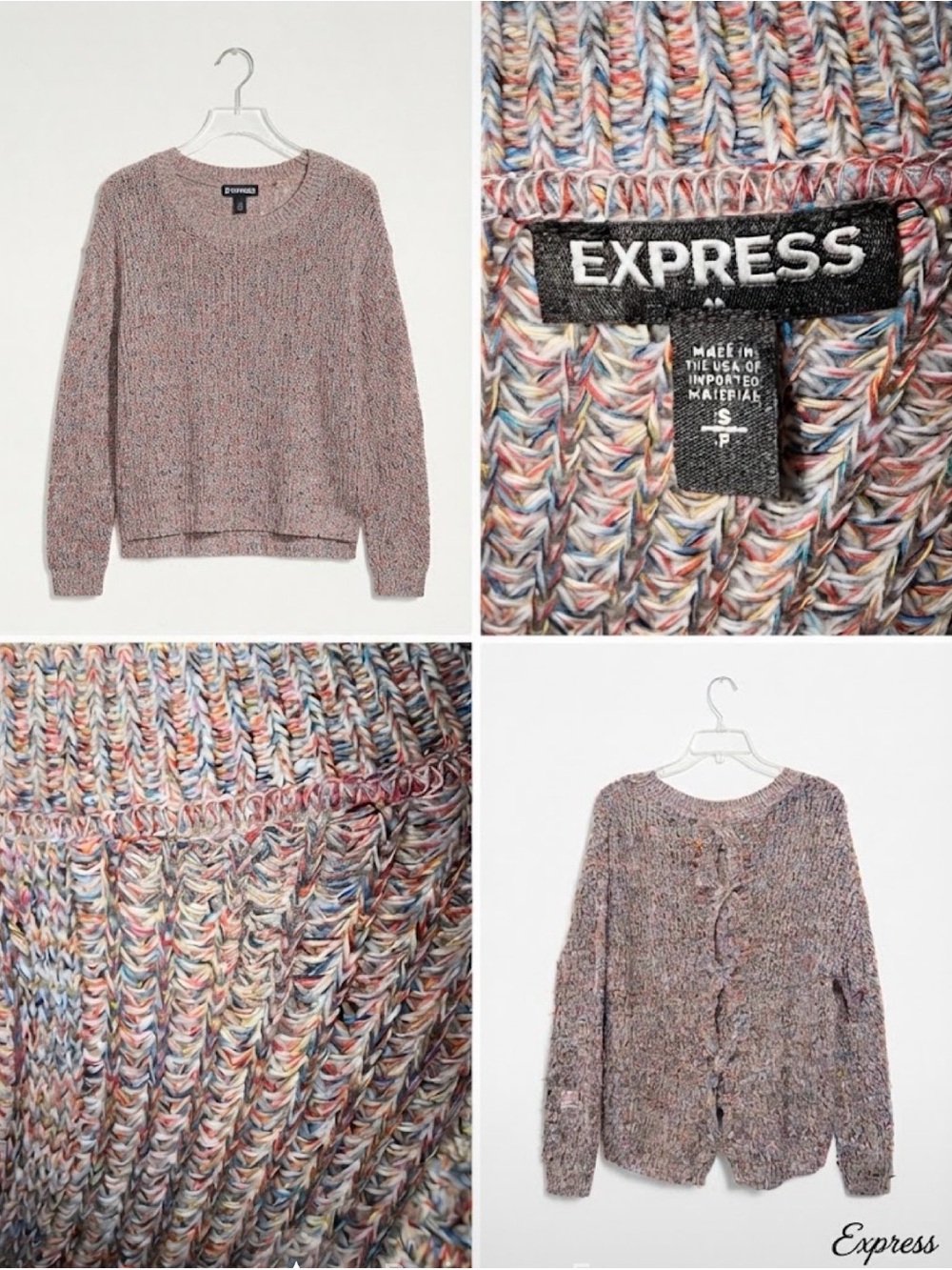 Express Multicolor Pastel Marled Crewneck Sweater